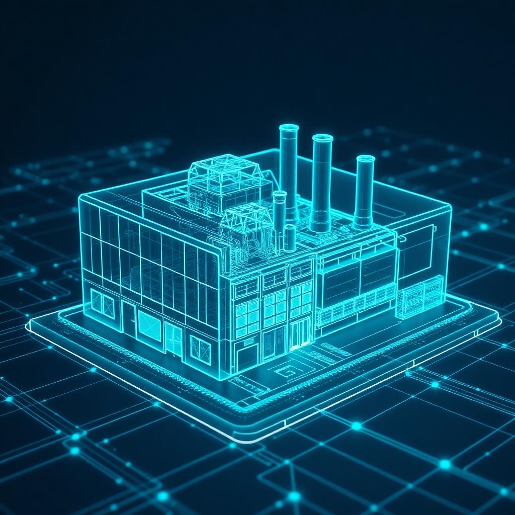 Building Atlas 3D digital twin visualisation showing energy flow across an industrial building